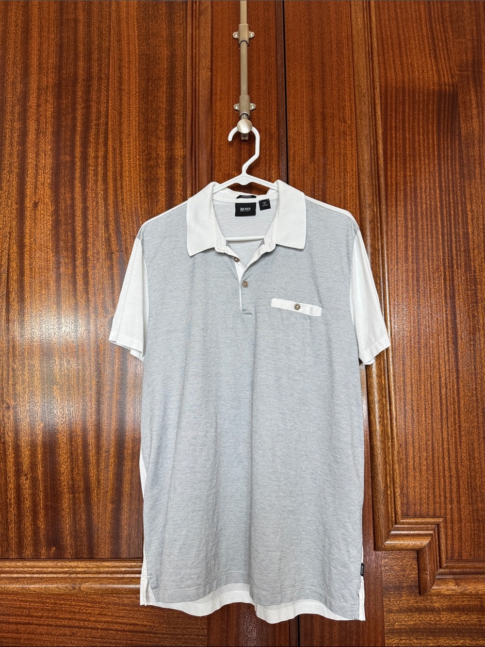 Hugo Boss Light Gray & White Short Sleeve Polo
